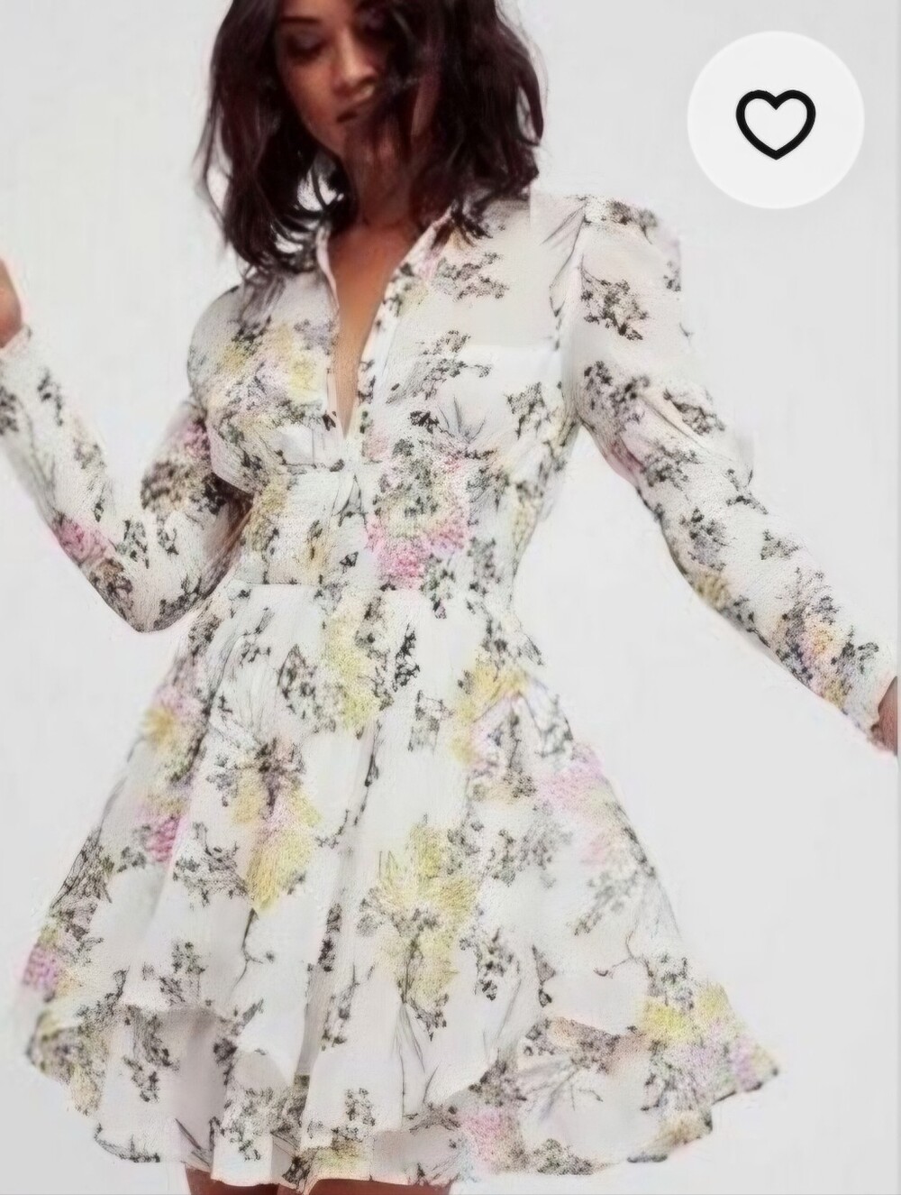 Free People Fake Pretend Babydoll Mini Dress Large Floral Smocked Boho